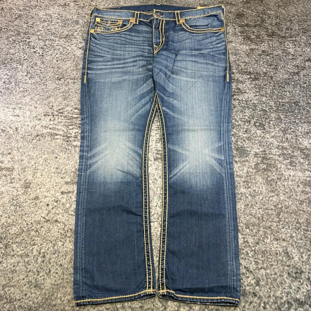 NWT True Religion Section Straight Jeans 44x34 Blue Contrast Stitch Flap Pockets